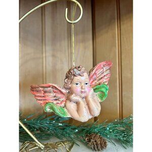 Vintage Blow Mold Hand-Painted Cherub Guardian Angel Christmas Ornament Rafael S